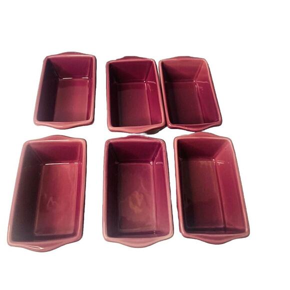 6 Mini Loaf Pans Purple 6” Stoneware Ceramic Michaels Stores Great Condition - Picture 1 of 11